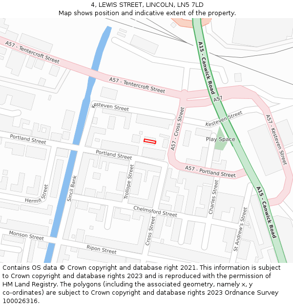 4, LEWIS STREET, LINCOLN, LN5 7LD: Location map and indicative extent of plot