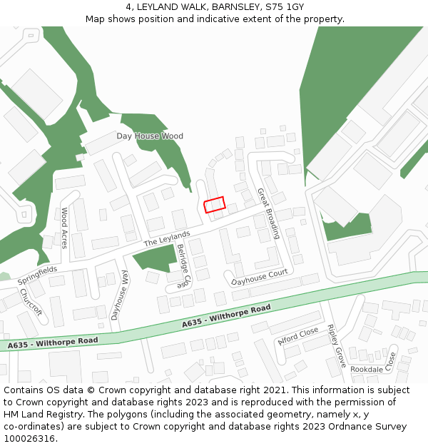 4, LEYLAND WALK, BARNSLEY, S75 1GY: Location map and indicative extent of plot