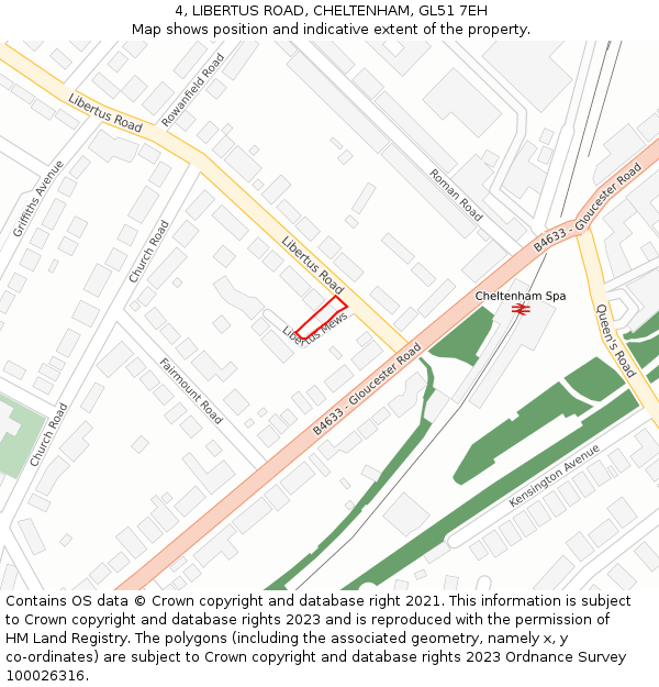 4, LIBERTUS ROAD, CHELTENHAM, GL51 7EH: Location map and indicative extent of plot