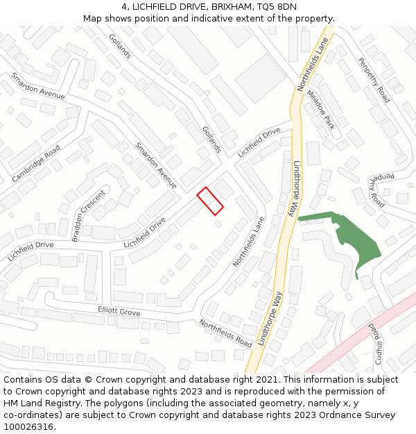 4, LICHFIELD DRIVE, BRIXHAM, TQ5 8DN: Location map and indicative extent of plot