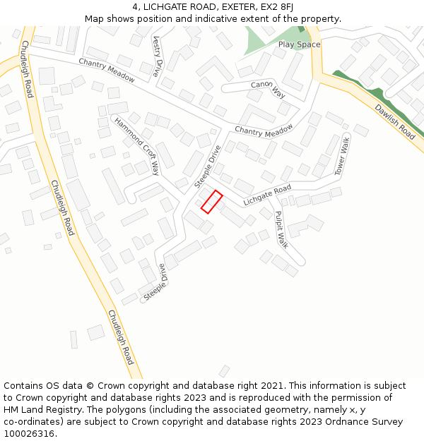 4, LICHGATE ROAD, EXETER, EX2 8FJ: Location map and indicative extent of plot