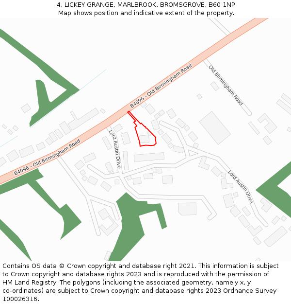 4, LICKEY GRANGE, MARLBROOK, BROMSGROVE, B60 1NP: Location map and indicative extent of plot