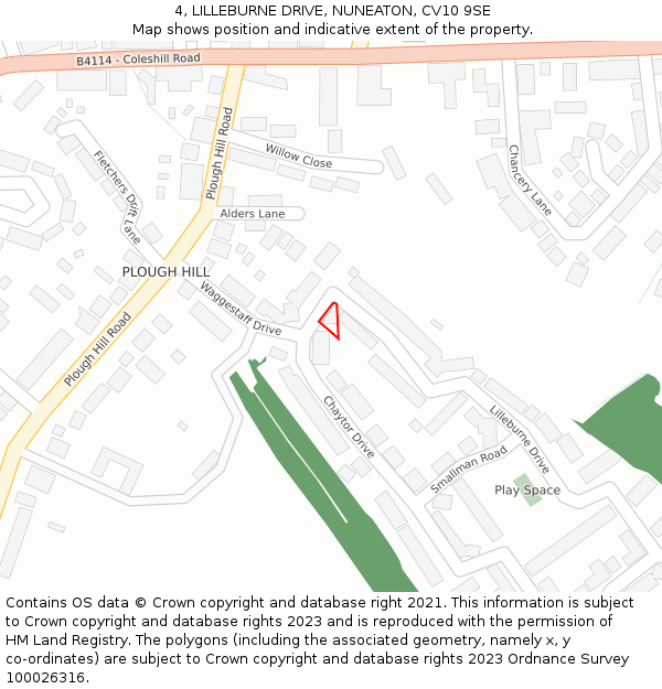 4, LILLEBURNE DRIVE, NUNEATON, CV10 9SE: Location map and indicative extent of plot