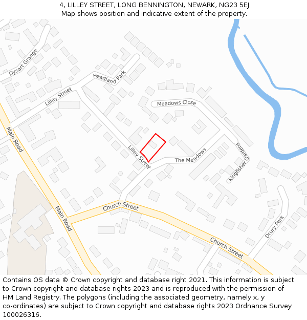 4, LILLEY STREET, LONG BENNINGTON, NEWARK, NG23 5EJ: Location map and indicative extent of plot