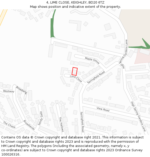 4, LIME CLOSE, KEIGHLEY, BD20 6TZ: Location map and indicative extent of plot