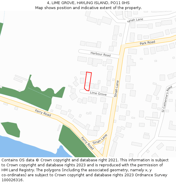 4, LIME GROVE, HAYLING ISLAND, PO11 0HS: Location map and indicative extent of plot