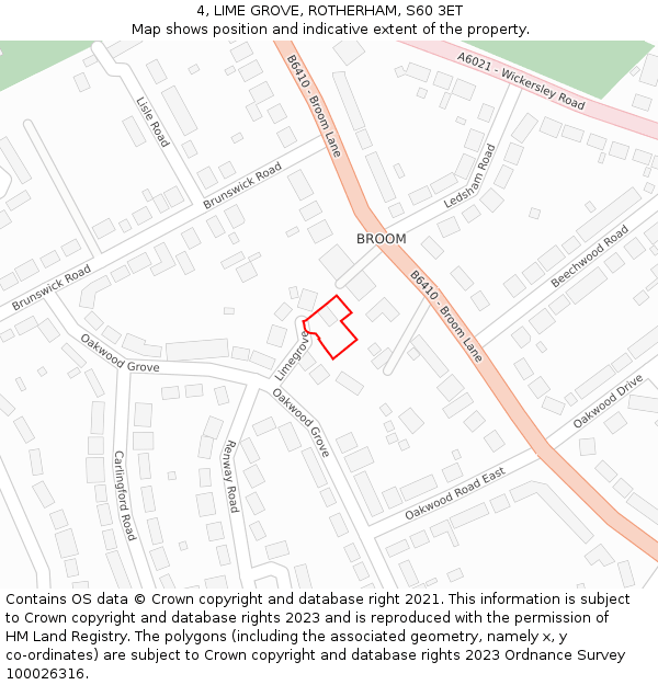 4, LIME GROVE, ROTHERHAM, S60 3ET: Location map and indicative extent of plot