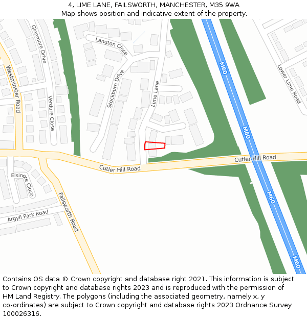 4, LIME LANE, FAILSWORTH, MANCHESTER, M35 9WA: Location map and indicative extent of plot