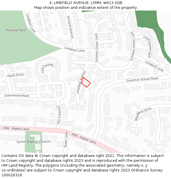 4, LIMEFIELD AVENUE, LYMM, WA13 0QB: Location map and indicative extent of plot