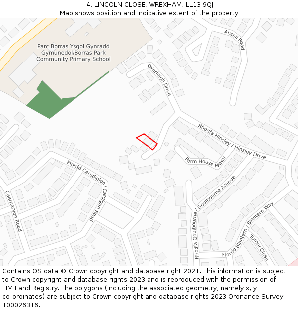 4, LINCOLN CLOSE, WREXHAM, LL13 9QJ: Location map and indicative extent of plot