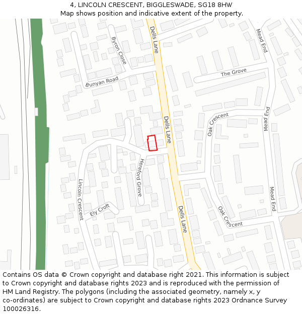 4, LINCOLN CRESCENT, BIGGLESWADE, SG18 8HW: Location map and indicative extent of plot