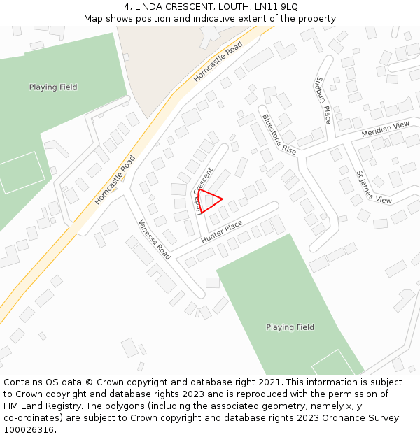 4, LINDA CRESCENT, LOUTH, LN11 9LQ: Location map and indicative extent of plot