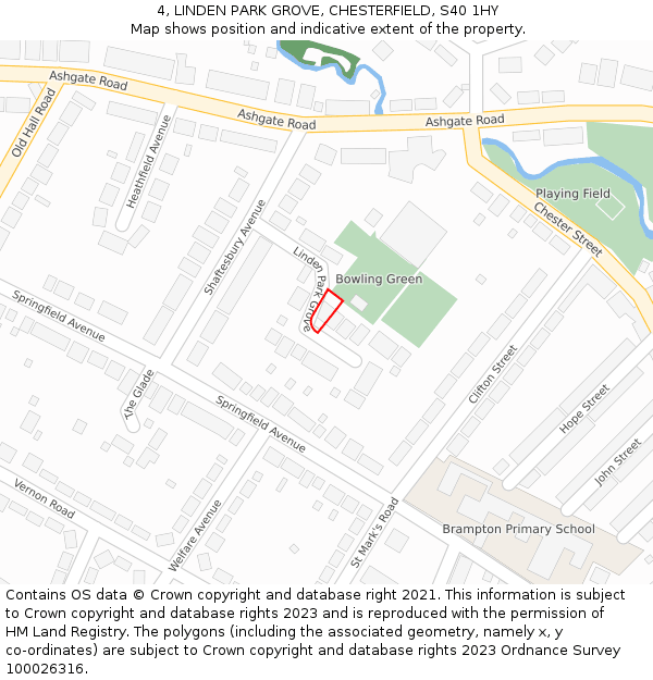 4, LINDEN PARK GROVE, CHESTERFIELD, S40 1HY: Location map and indicative extent of plot