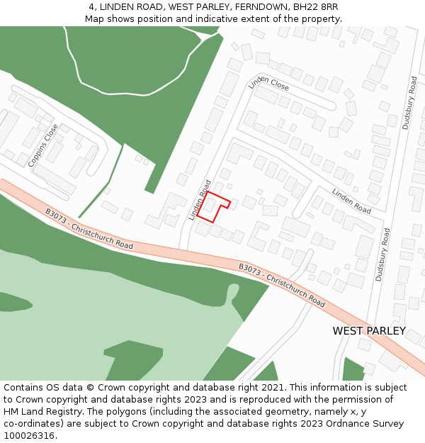 4, LINDEN ROAD, WEST PARLEY, FERNDOWN, BH22 8RR: Location map and indicative extent of plot