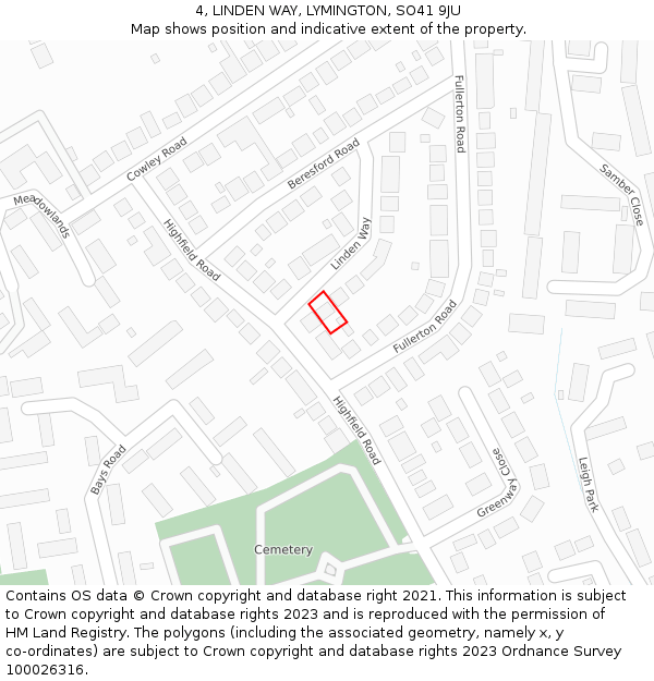 4, LINDEN WAY, LYMINGTON, SO41 9JU: Location map and indicative extent of plot