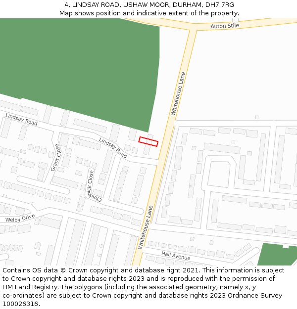 4, LINDSAY ROAD, USHAW MOOR, DURHAM, DH7 7RG: Location map and indicative extent of plot