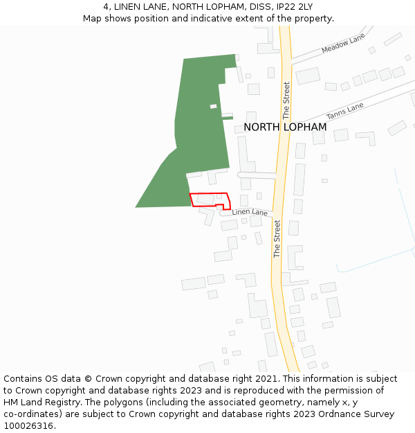 4, LINEN LANE, NORTH LOPHAM, DISS, IP22 2LY: Location map and indicative extent of plot