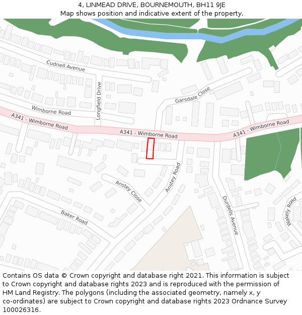 4, LINMEAD DRIVE, BOURNEMOUTH, BH11 9JE: Location map and indicative extent of plot