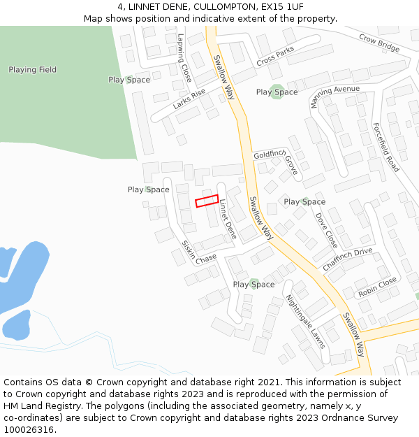 4, LINNET DENE, CULLOMPTON, EX15 1UF: Location map and indicative extent of plot