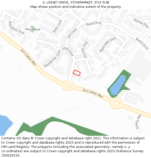 4, LINNET DRIVE, STOWMARKET, IP14 5UB: Location map and indicative extent of plot