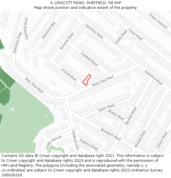 4, LINSCOTT ROAD, SHEFFIELD, S8 0HF: Location map and indicative extent of plot