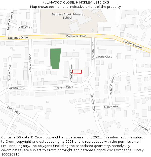 4, LINWOOD CLOSE, HINCKLEY, LE10 0XG: Location map and indicative extent of plot