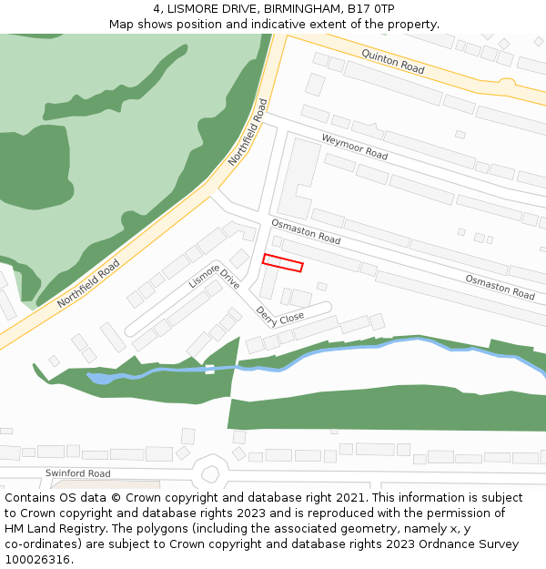 4, LISMORE DRIVE, BIRMINGHAM, B17 0TP: Location map and indicative extent of plot