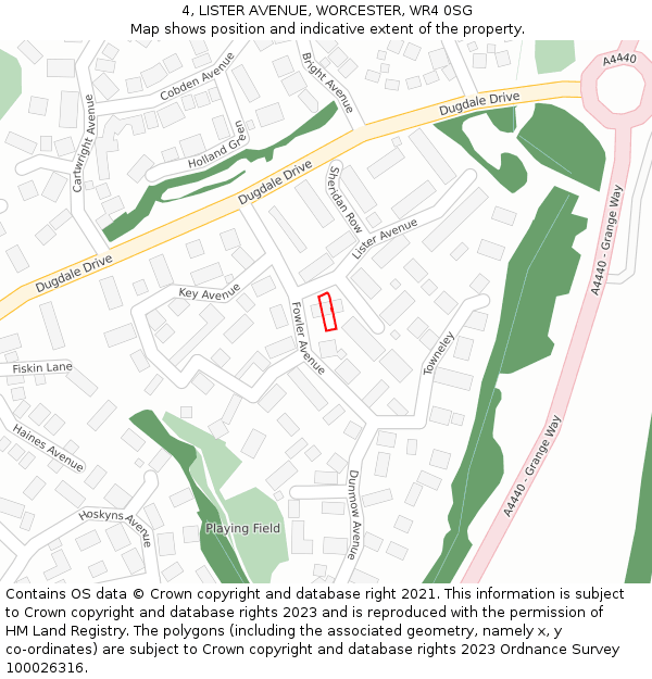 4, LISTER AVENUE, WORCESTER, WR4 0SG: Location map and indicative extent of plot
