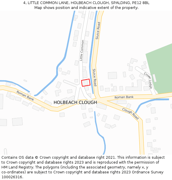 4, LITTLE COMMON LANE, HOLBEACH CLOUGH, SPALDING, PE12 8BL: Location map and indicative extent of plot