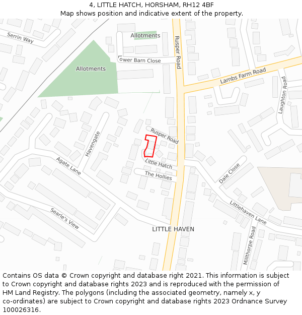 4, LITTLE HATCH, HORSHAM, RH12 4BF: Location map and indicative extent of plot