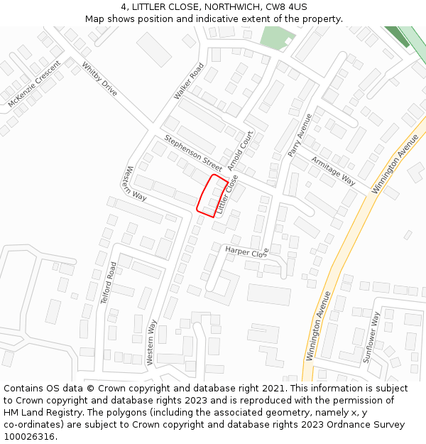 4, LITTLER CLOSE, NORTHWICH, CW8 4US: Location map and indicative extent of plot