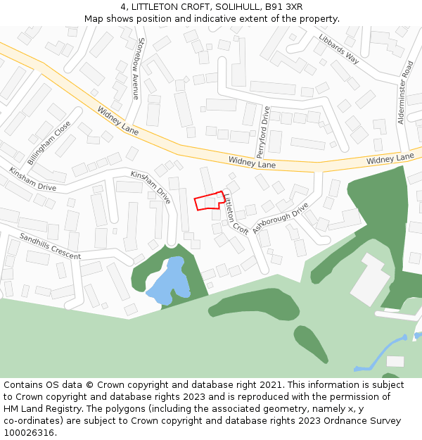 4, LITTLETON CROFT, SOLIHULL, B91 3XR: Location map and indicative extent of plot