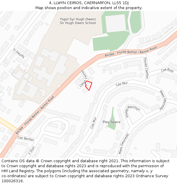 4, LLWYN CEIRIOS, CAERNARFON, LL55 1DJ: Location map and indicative extent of plot