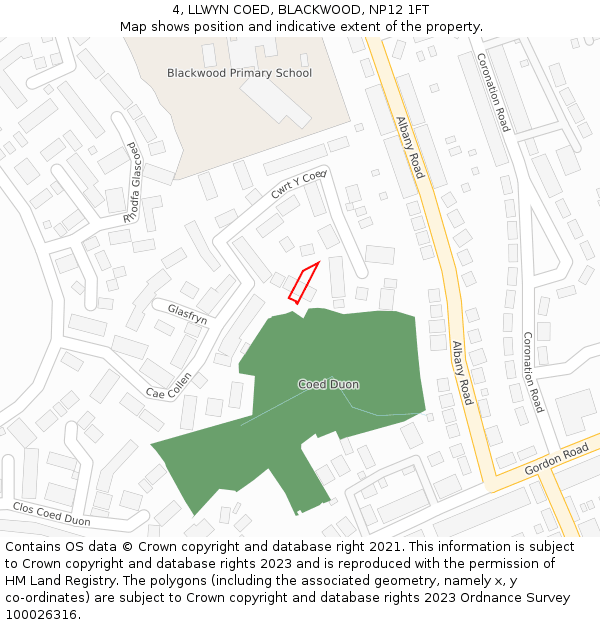 4, LLWYN COED, BLACKWOOD, NP12 1FT: Location map and indicative extent of plot