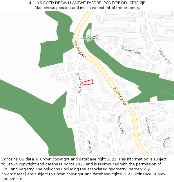 4, LLYS COED DERW, LLANTWIT FARDRE, PONTYPRIDD, CF38 2JB: Location map and indicative extent of plot