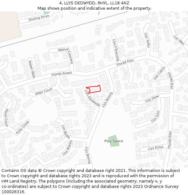 4, LLYS DEDWYDD, RHYL, LL18 4AZ: Location map and indicative extent of plot