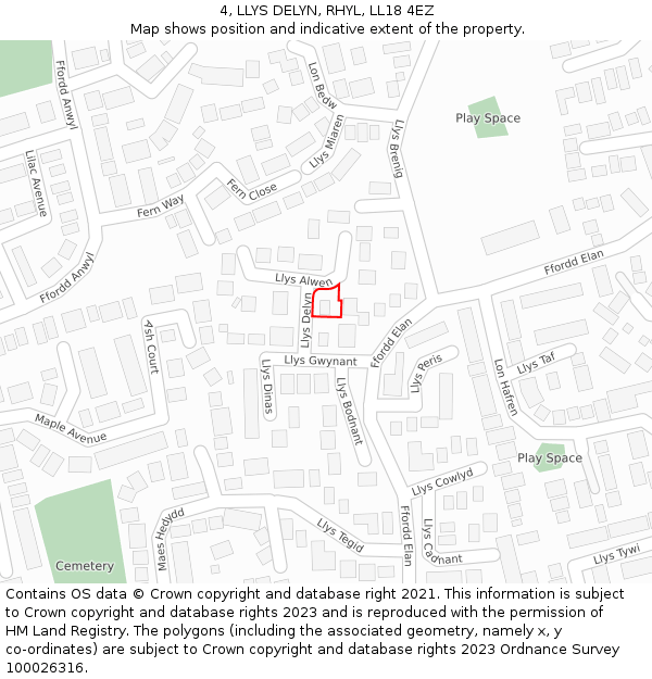 4, LLYS DELYN, RHYL, LL18 4EZ: Location map and indicative extent of plot