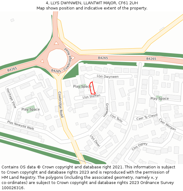 4, LLYS DWYNWEN, LLANTWIT MAJOR, CF61 2UH: Location map and indicative extent of plot