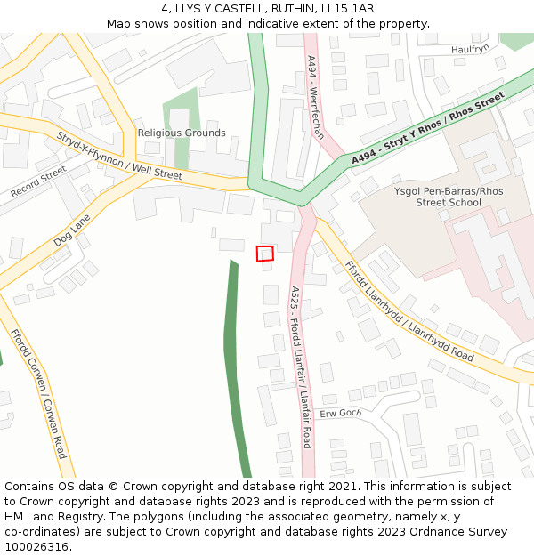 4, LLYS Y CASTELL, RUTHIN, LL15 1AR: Location map and indicative extent of plot