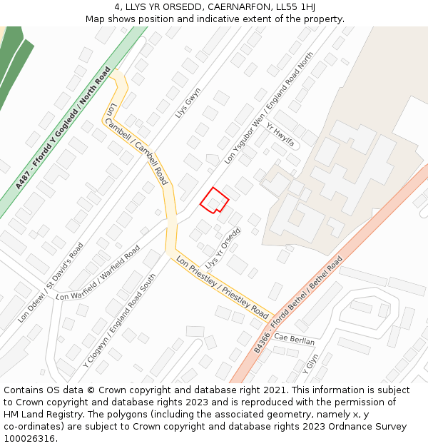 4, LLYS YR ORSEDD, CAERNARFON, LL55 1HJ: Location map and indicative extent of plot