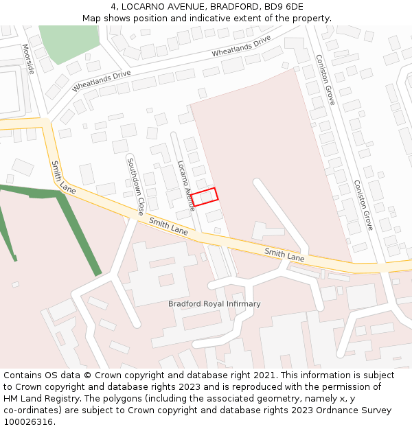 4, LOCARNO AVENUE, BRADFORD, BD9 6DE: Location map and indicative extent of plot