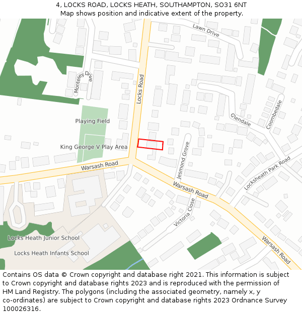 4, LOCKS ROAD, LOCKS HEATH, SOUTHAMPTON, SO31 6NT: Location map and indicative extent of plot