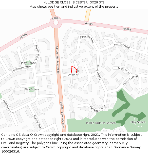 4, LODGE CLOSE, BICESTER, OX26 3TE: Location map and indicative extent of plot