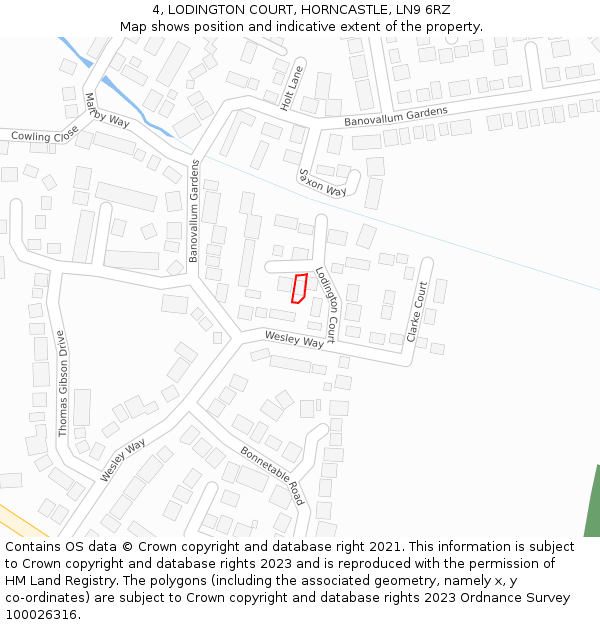 4, LODINGTON COURT, HORNCASTLE, LN9 6RZ: Location map and indicative extent of plot