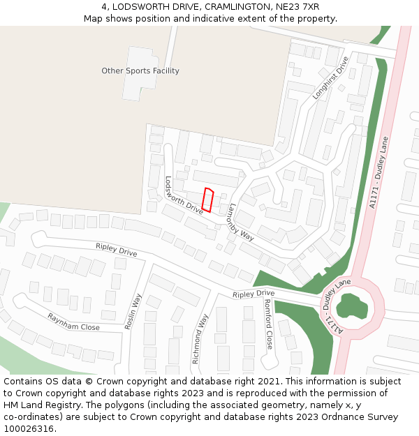 4, LODSWORTH DRIVE, CRAMLINGTON, NE23 7XR: Location map and indicative extent of plot