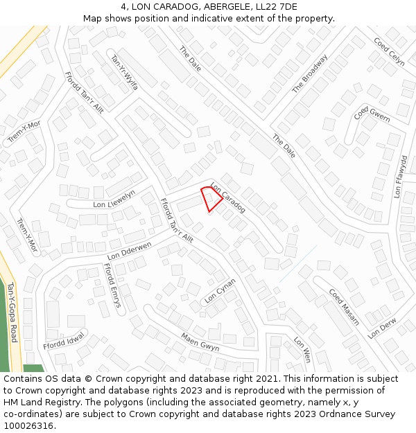 4, LON CARADOG, ABERGELE, LL22 7DE: Location map and indicative extent of plot