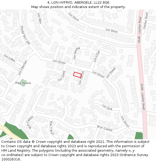 4, LON HYFRYD, ABERGELE, LL22 8QE: Location map and indicative extent of plot