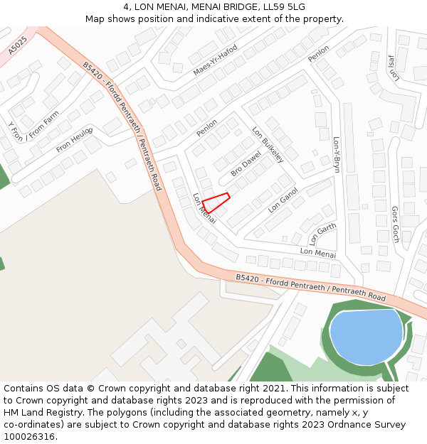 4, LON MENAI, MENAI BRIDGE, LL59 5LG: Location map and indicative extent of plot