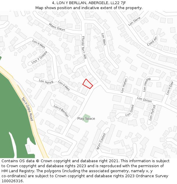 4, LON Y BERLLAN, ABERGELE, LL22 7JF: Location map and indicative extent of plot