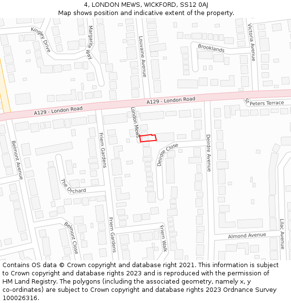 4, LONDON MEWS, WICKFORD, SS12 0AJ: Location map and indicative extent of plot